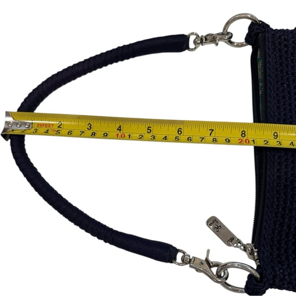 Navy Crochet Hand Shoulder Bag Silver Hardware Boho Chic Y2K - Picture 13 of 15